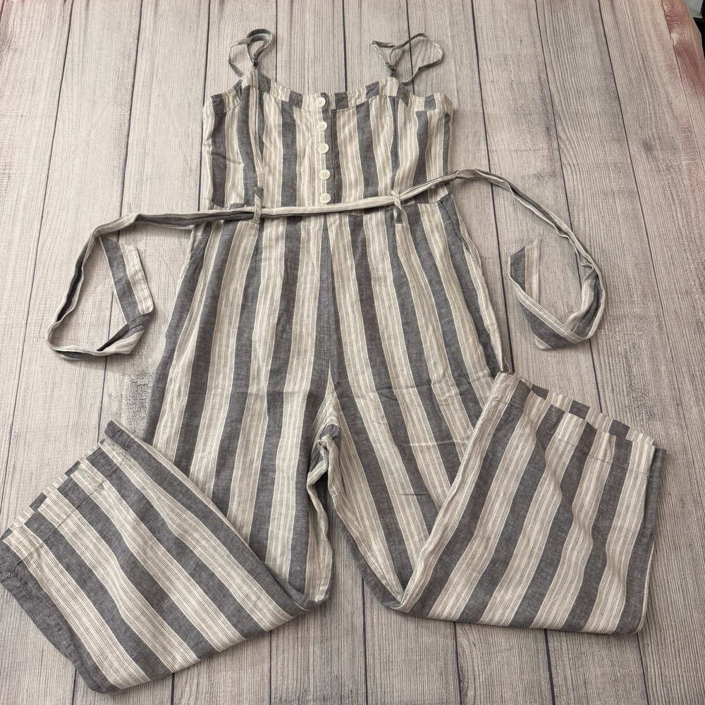 Rails Harper Linen Blend Jumpsuit In Stripes Size Large Women's Summer Cozy